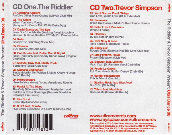 Riddler (7) & Trevor Simpson : Ultra.Dance 08 (2xCD, Mixed)