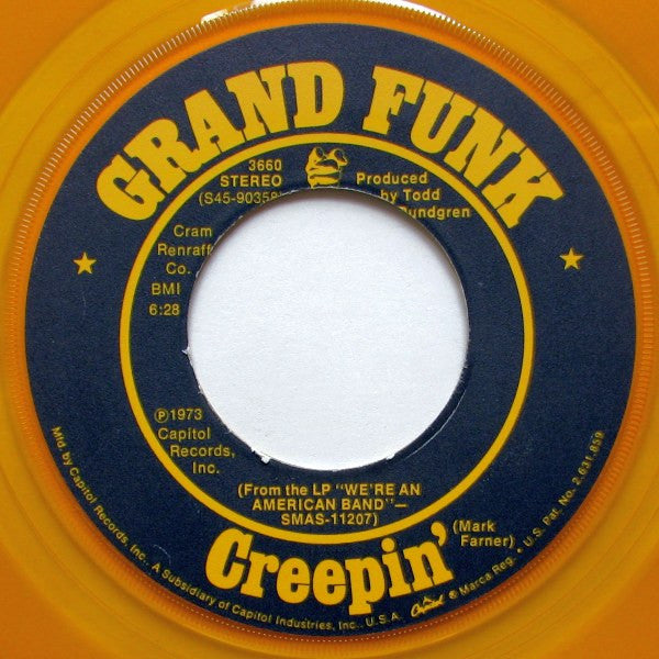 Grand Funk Railroad : We're An American Band (7", Single, Yel)