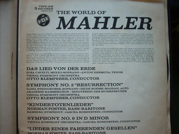 Gustav Mahler / Otto Klemperer, Jascha Horenstein / Wiener Symphoniker, Bamberger Symphoniker / Norman Foster, Elsa Cavelti, Anton Dermota, Ilona Steingruber, Hilde Rössel-Majdan : The World Of Mahler (5xLP, Album + Box, Comp)