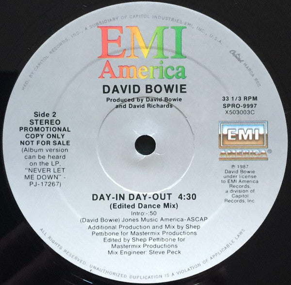 David Bowie : Day-In Day-Out (7" Dance Edit / Extended Dance Mix) (12", Maxi, Promo)