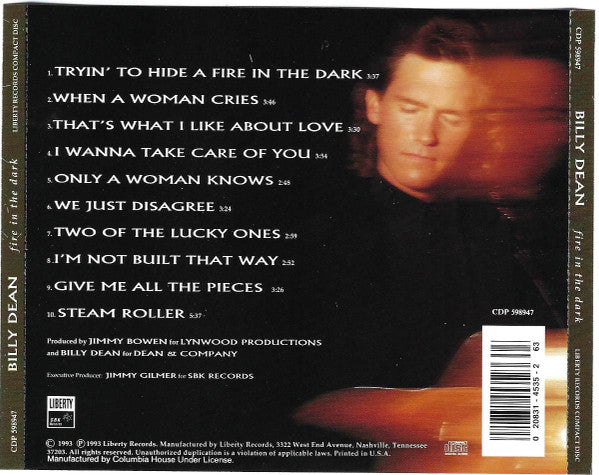 Billy Dean : Fire In The Dark (CD, Album, Club)