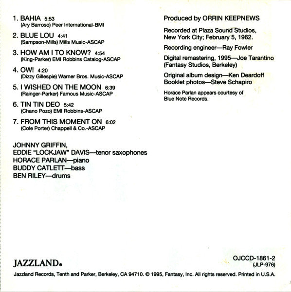 The Eddie Davis-Johnny Griffin Quintet : Tough Tenor Favorites (CD, Album, Ltd, RE, RM)
