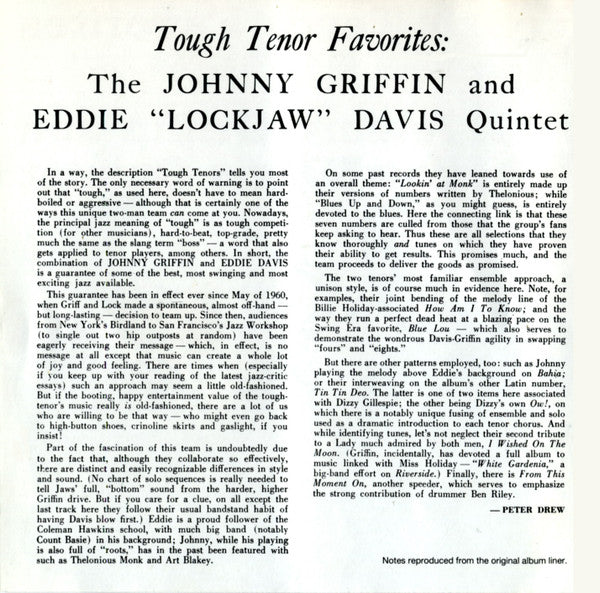 The Eddie Davis-Johnny Griffin Quintet : Tough Tenor Favorites (CD, Album, Ltd, RE, RM)