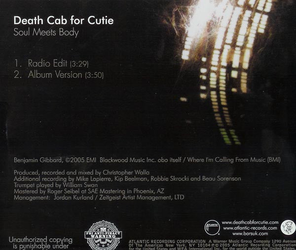 Death Cab For Cutie : Soul Meets Body (CD, Single, Promo)