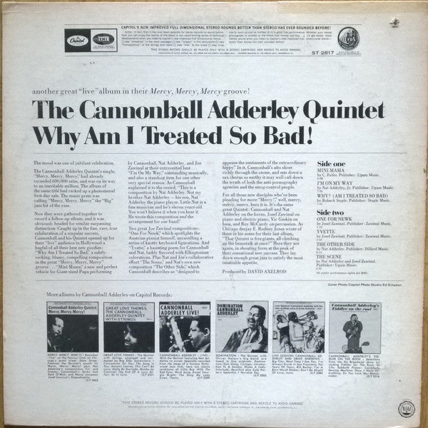 The Cannonball Adderley Quintet : Why Am I Treated So Bad! (LP, Album, Jac)
