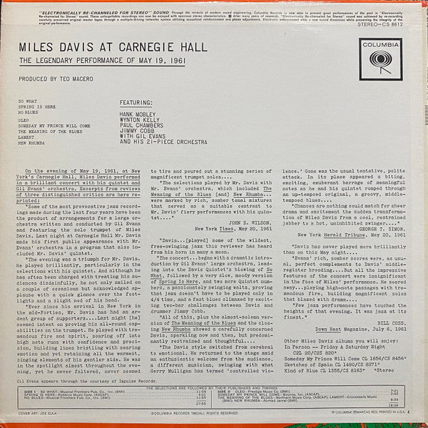 Miles Davis : Miles Davis At Carnegie Hall (LP, Album)