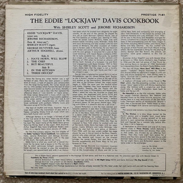 Eddie "Lockjaw" Davis With Shirley Scott And Jerome Richardson : The Eddie "Lockjaw" Davis Cookbook (LP, Album, Mono)