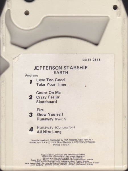 Jefferson Starship : Earth (8-Trk, Album, Whi)