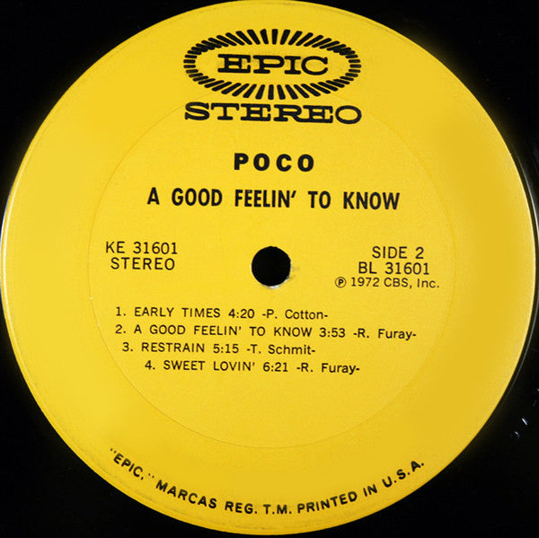 Poco (3) : A Good Feelin' To Know (LP, Album, San)