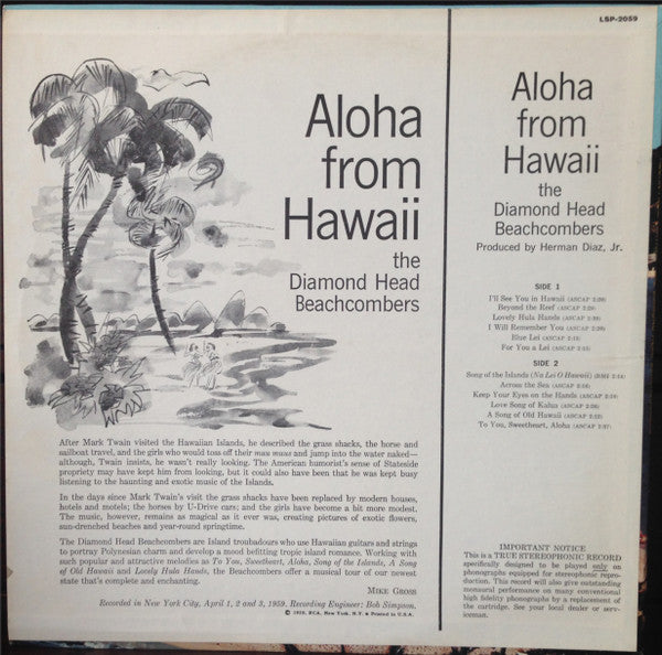 The Diamond Head Beachcombers : Aloha From Hawaii (LP, RE)