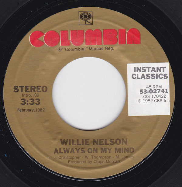 Willie Nelson : Always On My Mind / The Party's Over (7", Single, RE, Styrene, Car)