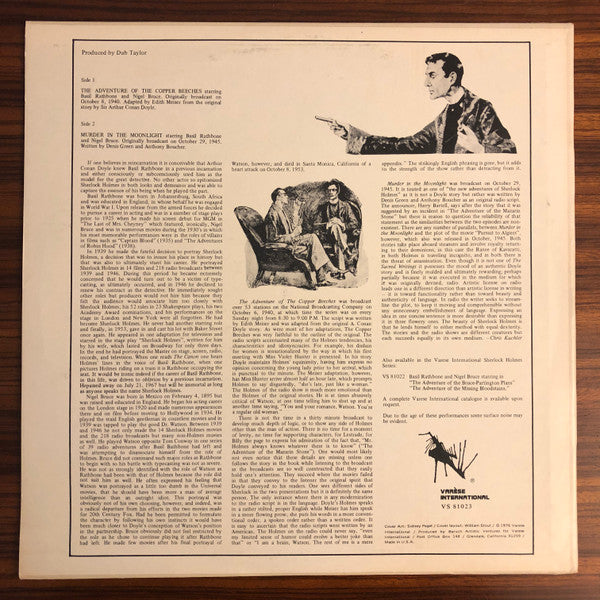 Basil Rathbone, Nigel Bruce : Sherlock Holmes Original Radio Broadcasts, The Adventure of the Copper Beeches + Murder in the Moonlight (LP, Album)