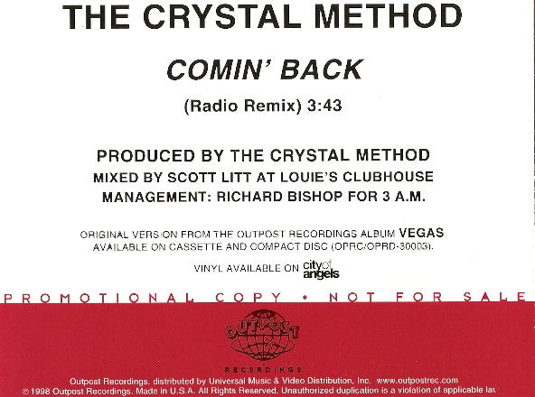 The Crystal Method : Comin' Back (CD, Single, Promo)
