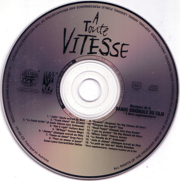Various : A Toute Vitesse (Musiques De La Bande Originale Du Film + 2 Titres Supplémentaires) (CD, Comp)