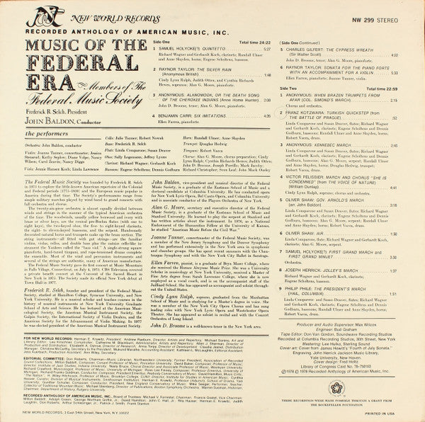 Members Of The Federal Music Society, Frederick R. Selch, John Baldon : Music Of The Federal Era (LP, Album)