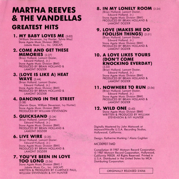 Martha Reeves & The Vandellas : Greatest Hits (CD, Comp, RE)