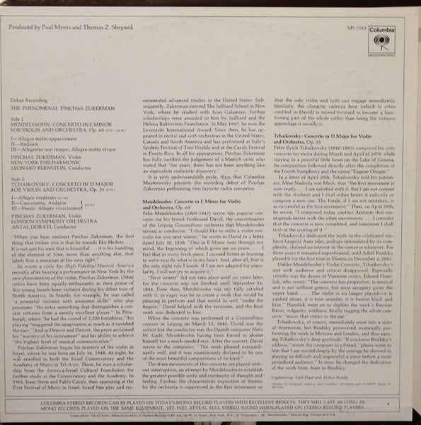 Pinchas Zukerman - Mendelssohn*, Tchaikovsky* : Violin Concertos (LP)