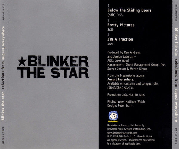 Blinker The Star : Selections From August Everywhere (CD, Single, Promo, Smplr)