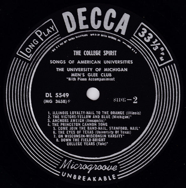 University Of Michigan Men's Glee Club : The College Spirit: Songs Of American Universities (10", Album, Mono)