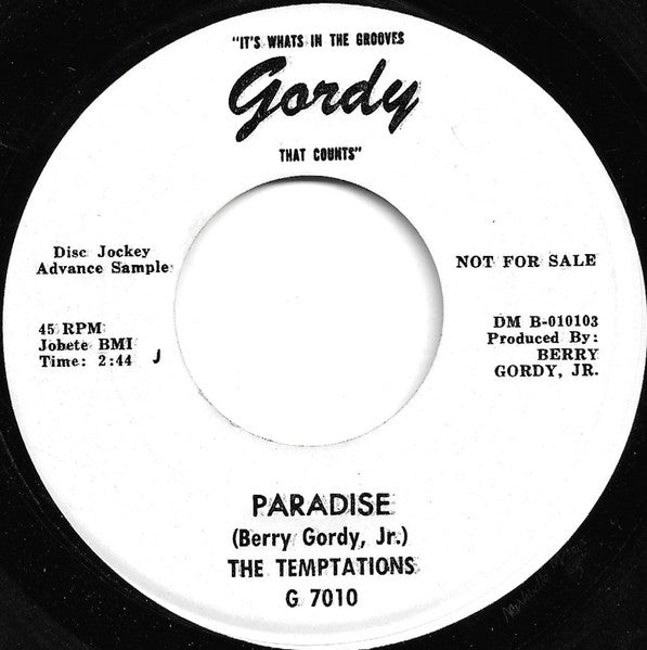The Temptations : Paradise / Slow Down Heart  (7", Promo)