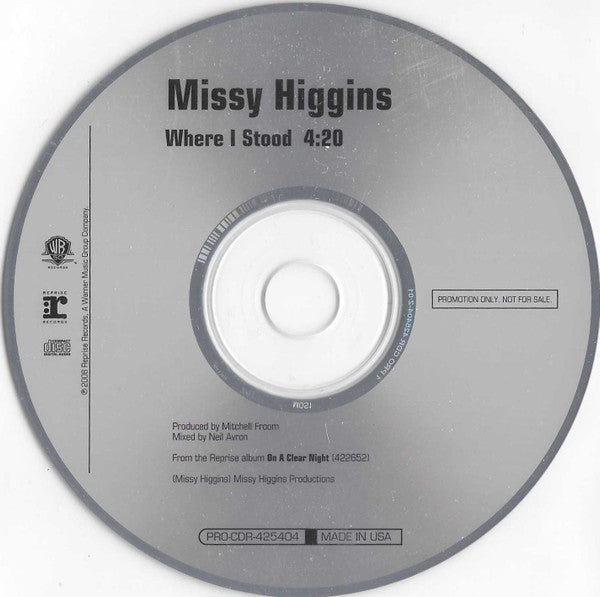 Missy Higgins : Where I Stood (CD, Single, Promo)