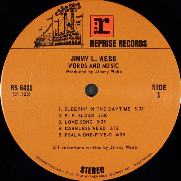Jimmy Webb : Words And Music (LP, Album, Pit)