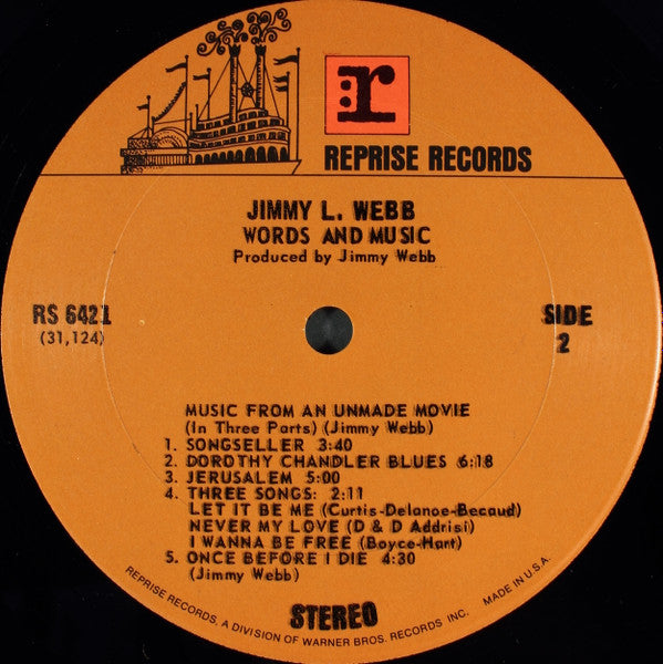 Jimmy Webb : Words And Music (LP, Album, Pit)
