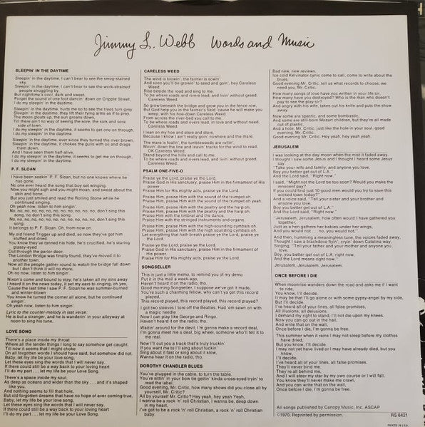 Jimmy Webb : Words And Music (LP, Album, Pit)