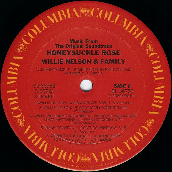 Willie Nelson & Family : Honeysuckle Rose (Music From The Original Soundtrack) (2xLP, Album, Ter)