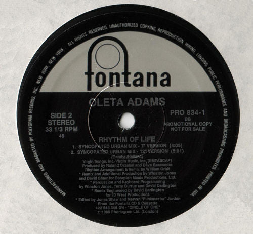 Oleta Adams : Rhythm Of Life (12", Promo)