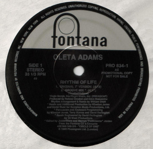 Oleta Adams : Rhythm Of Life (12", Promo)