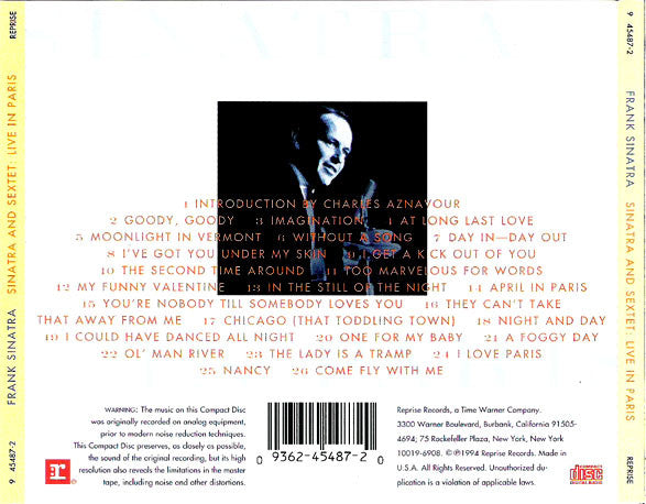 Frank Sinatra And The Bill Miller Sextet : Sinatra Live In Paris (CD, Album)