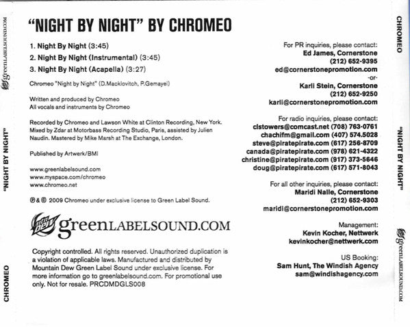 Chromeo : Night By Night (CD, Single, Promo)