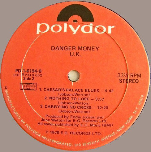 UK (3) : Danger Money (LP, Album, Kee)