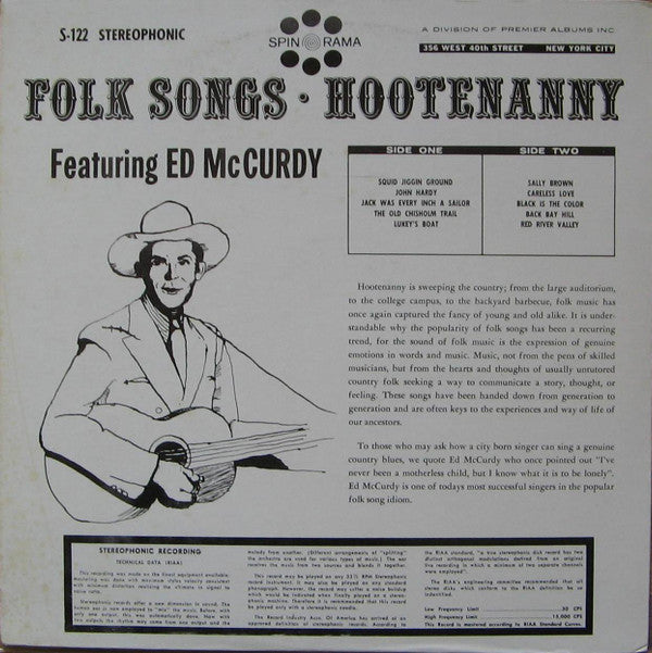 Ed McCurdy : Folk Songs & Hootenanny Featuring Ed McCurdy (LP, Album, Comp)