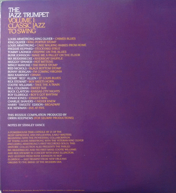 Various : The Jazz Trumpet Volume 1: From Classic Jazz To Swing (2xLP, Comp)