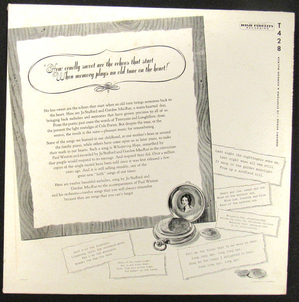 Jo Stafford and Gordon Macrae : Memory Songs (LP, Mono)