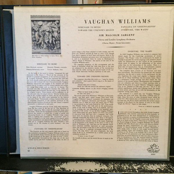 Ralph Vaughan Williams, Elsie Morison, Marjorie Thomas, Duncan Robertson (3), Trevor Anthony, London Symphony Chorus And London Symphony Orchestra, Sir Malcolm Sargent : Serenade To Music, Fantasia On Greensleeves, Towards The Unknown Region, Overture The Wasps (LP, Mono, Dow)