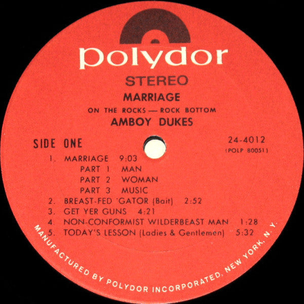 The Amboy Dukes : Marriage On The Rocks - Rock Bottom (LP, Album, Ter)