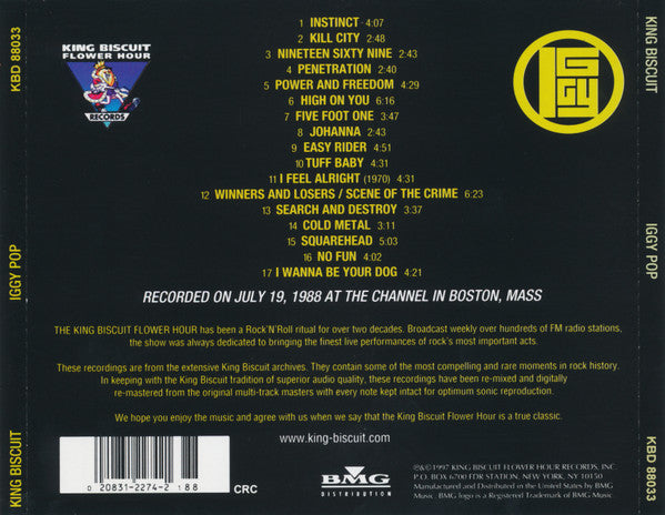 Iggy Pop : Live On The King Biscuit Flower Hour (CD, Album, Club)