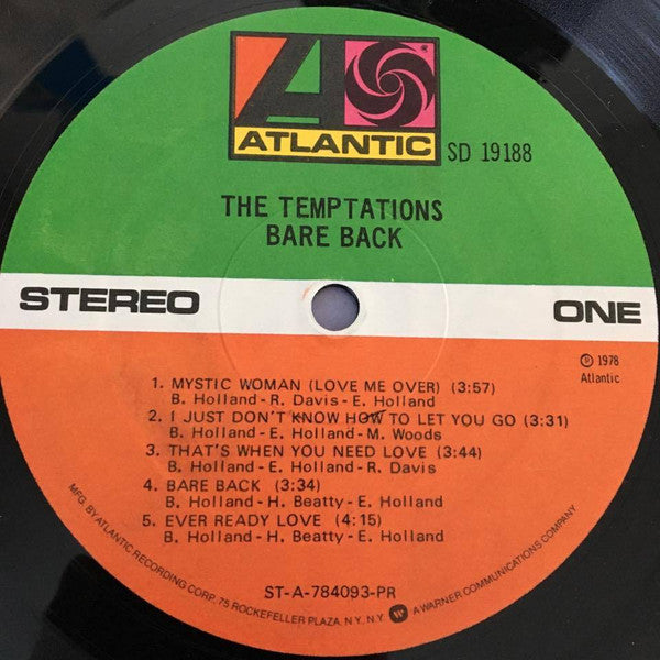 The Temptations : Bare Back (LP, Album, PR)