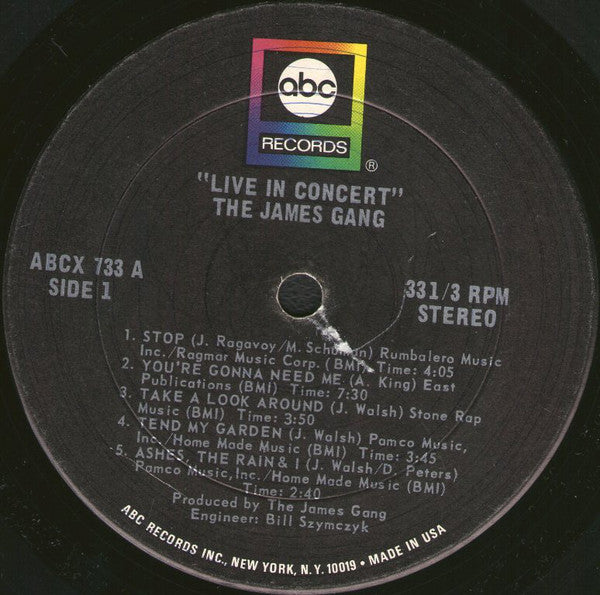 James Gang : Live In Concert (LP, Album, RP, Ter)