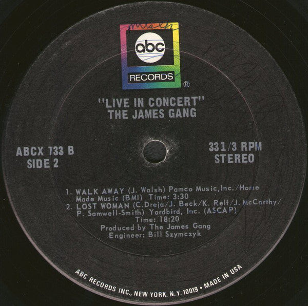 James Gang : Live In Concert (LP, Album, RP, Ter)