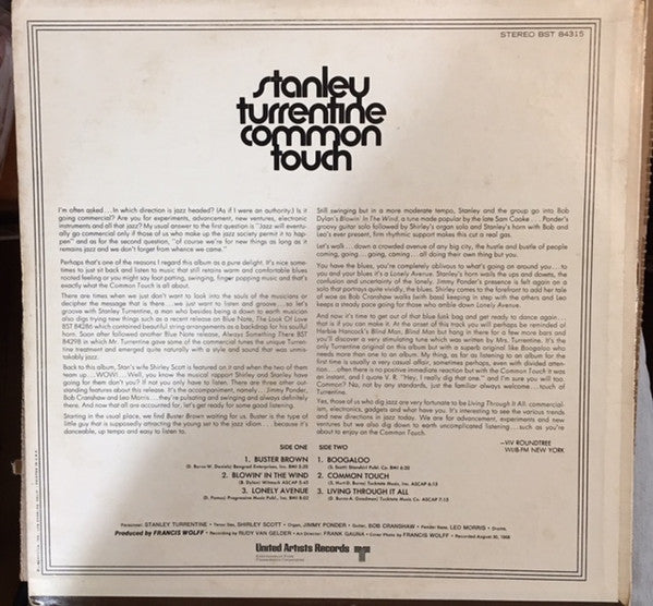 Stanley Turrentine Featuring Shirley Scott : Common Touch (LP, Album)