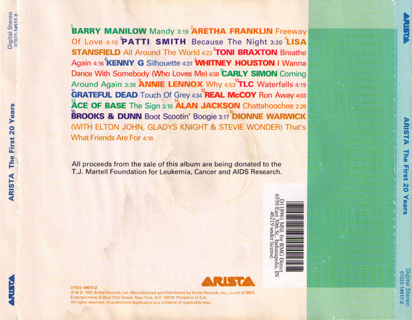 Various : Arista The First 20 Years (CD, Comp, Club)