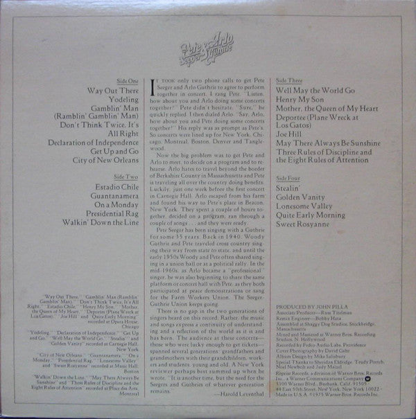 Pete Seeger & Arlo Guthrie : Pete Seeger & Arlo Guthrie Together In Concert (2xLP, Album, RE, Jac)