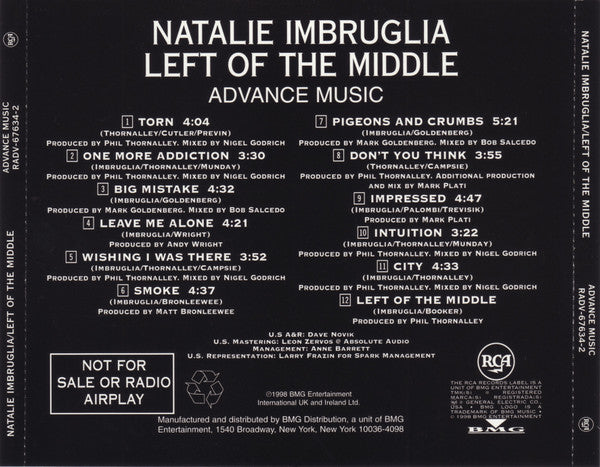 Natalie Imbruglia : Left Of The Middle (CD, Advance, Album, Promo)