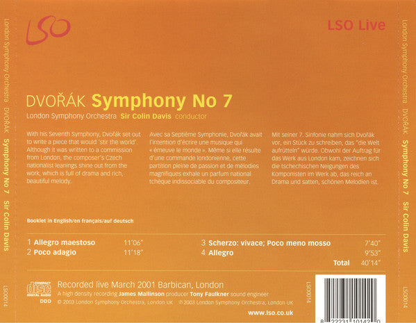 Antonín Dvořák - Sir Colin Davis, London Symphony Orchestra : Symphony No. 7 (CD, Album)
