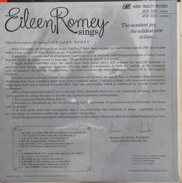 Eileen Romey : Sings (LP, Album)