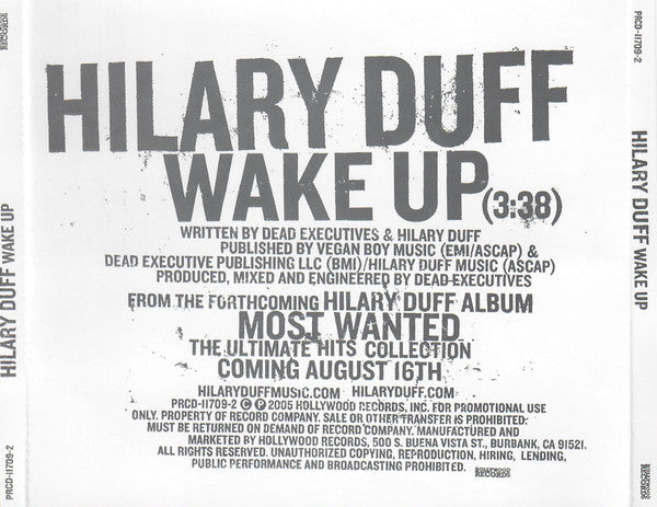 Hilary Duff : Wake Up (CD, Single, Promo)